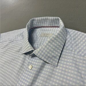 Eton Contemporary Shirt 17 43 Men's Button Up Long Sleeve Blue White Check